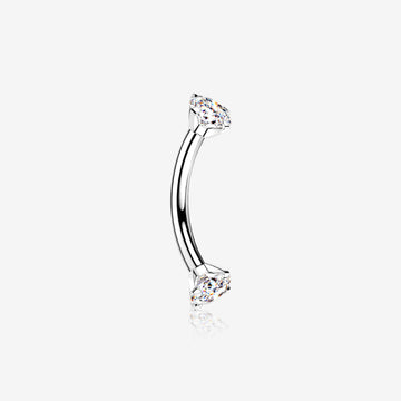 Implant Grade Titanium Prong Set Gem Sparkles Internally Threaded Curved Barbell-Clear Gem